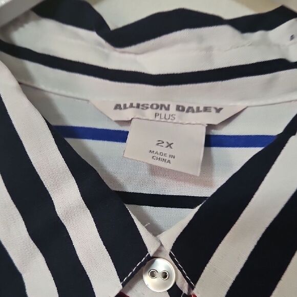 Allison Daley Navy and White Striped Blouse - Picture 2 of 7